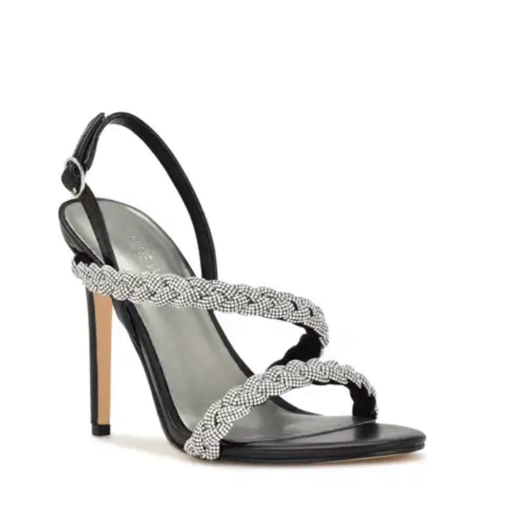 Nine West Black Heels with Silver Braided Straps